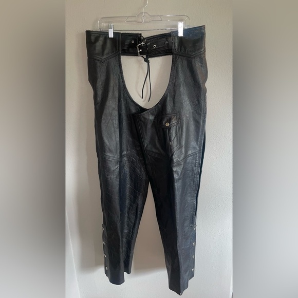 Vintage superior Genuine Leather Motorcycle Chaps XXL 2XL - Picture 1 of 6